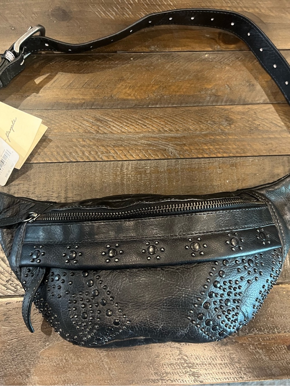 Free People Black Studded Leather Crossbody Belt Bag
